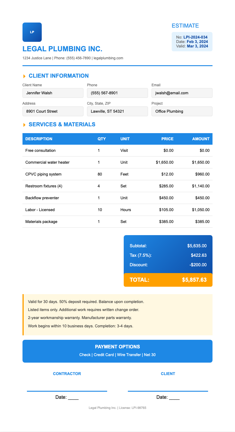Professional Standard free plumbing estimate